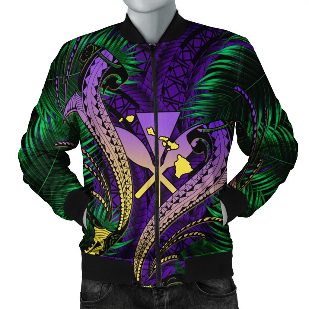 Hawaii Shark Polynesian Tropical Bomber Jacket - Purple - AH Black Unisex - Polynesian Pride