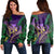 Hawaii Shark Polynesian Tropical Women's Off Shoulder Sweater - Purple - AH Black - Polynesian Pride