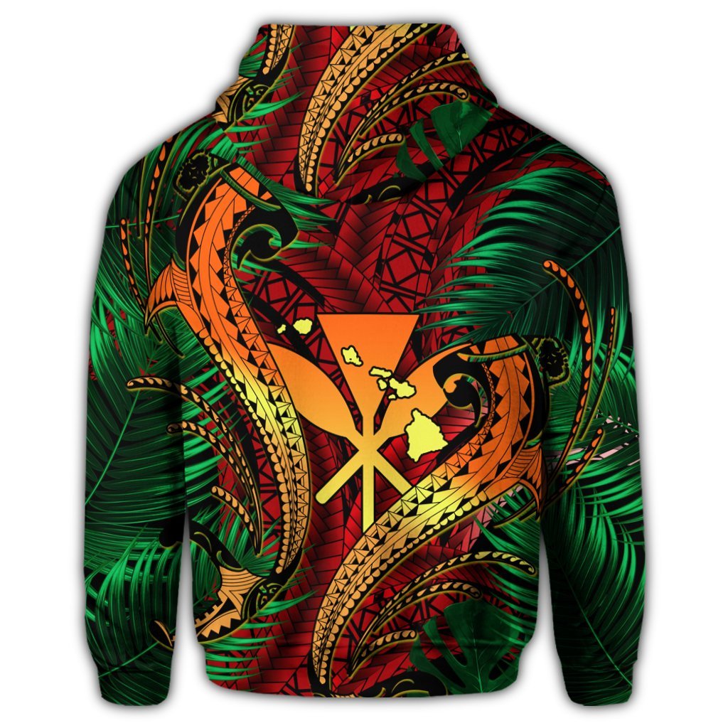 Hawaii Shark Polynesian Tropical Zip Hoodie Red - Polynesian Pride