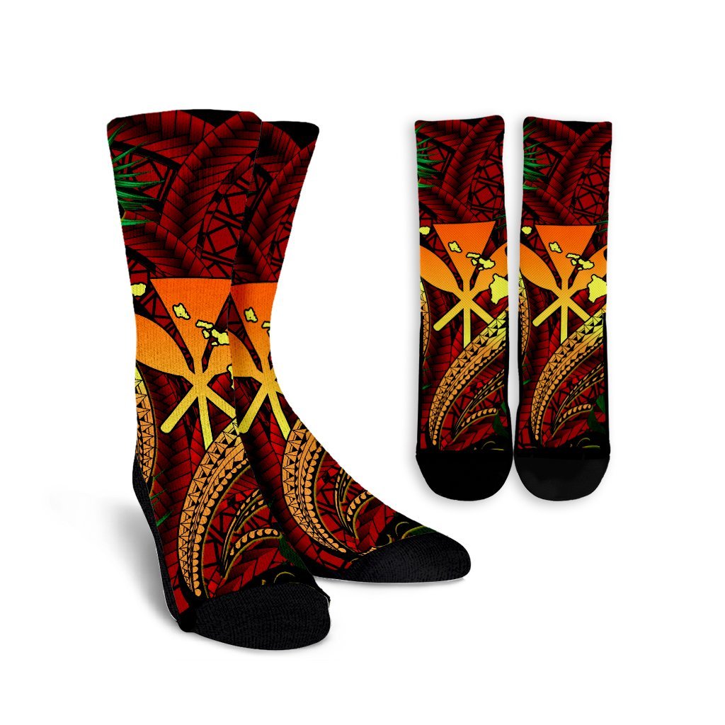 Hawaii Shark Polynesian Tropical Crew Socks - Red - AH Crew Socks White - Polynesian Pride