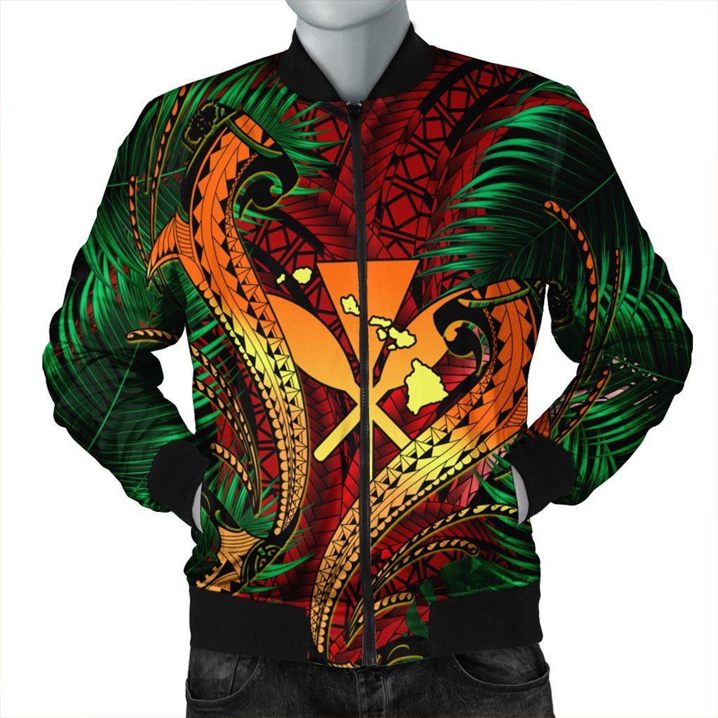 Hawaii Shark Polynesian Tropical Bomber Jacket - Red - AH Black Unisex - Polynesian Pride