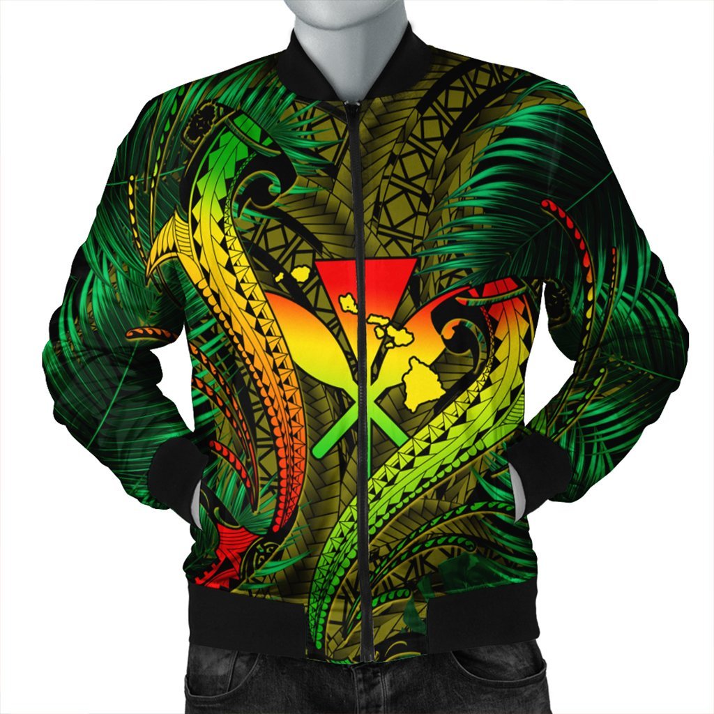 Hawaii Shark Polynesian Tropical Bomber Jacket - Reggae - AH Black Unisex - Polynesian Pride