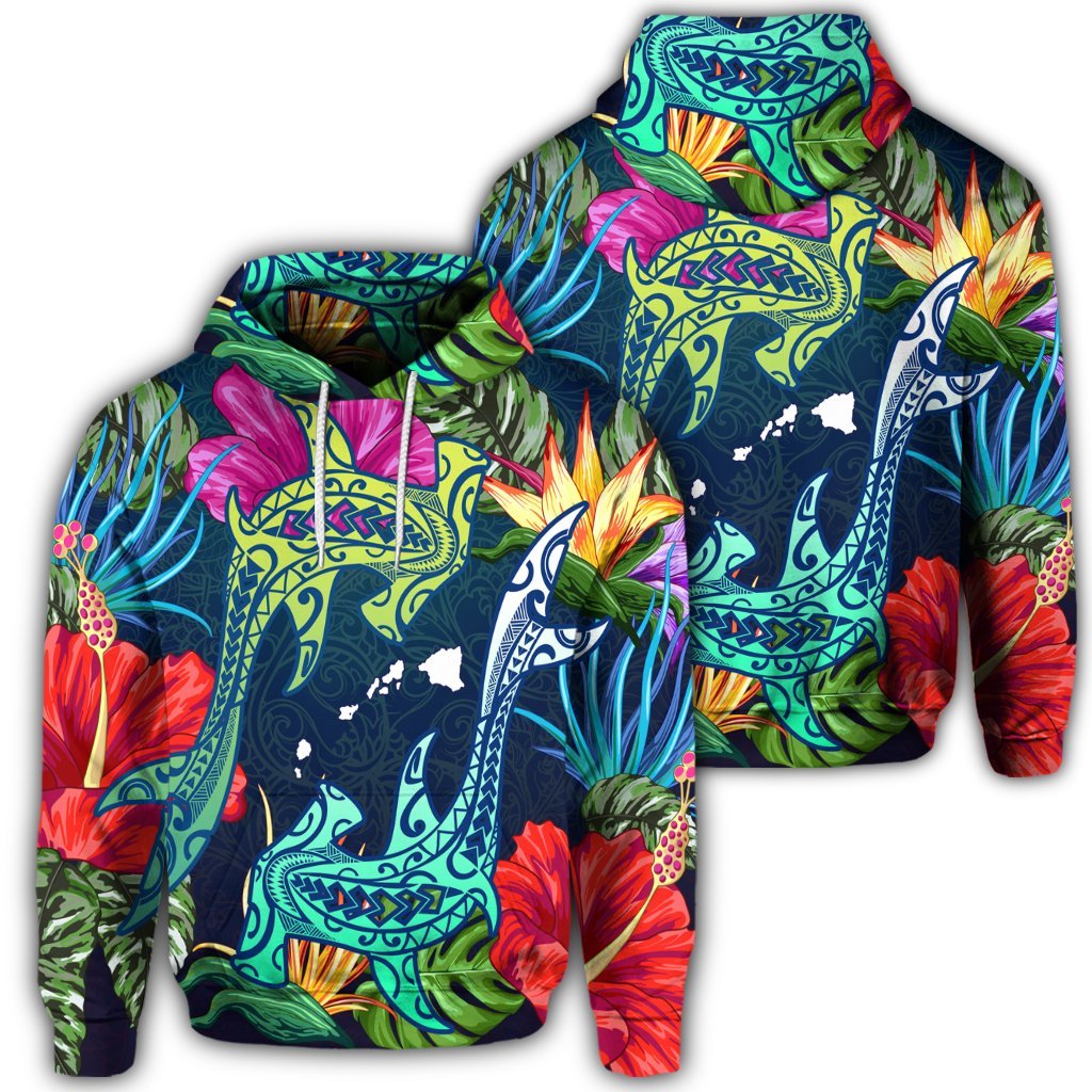 Hawaiian Shark Tropical Color Hoodie Unisex Art - Polynesian Pride
