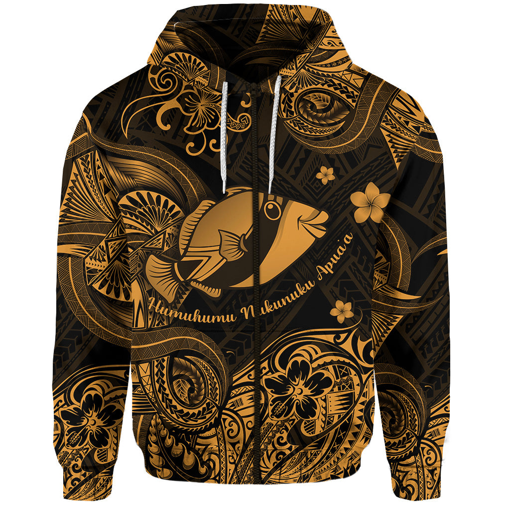 Custom Hawaii State Fish: Humuhumu Nukunuku Apuaa Polynesian Zip Hoodie Unique Style Gold LT8 - Polynesian Pride