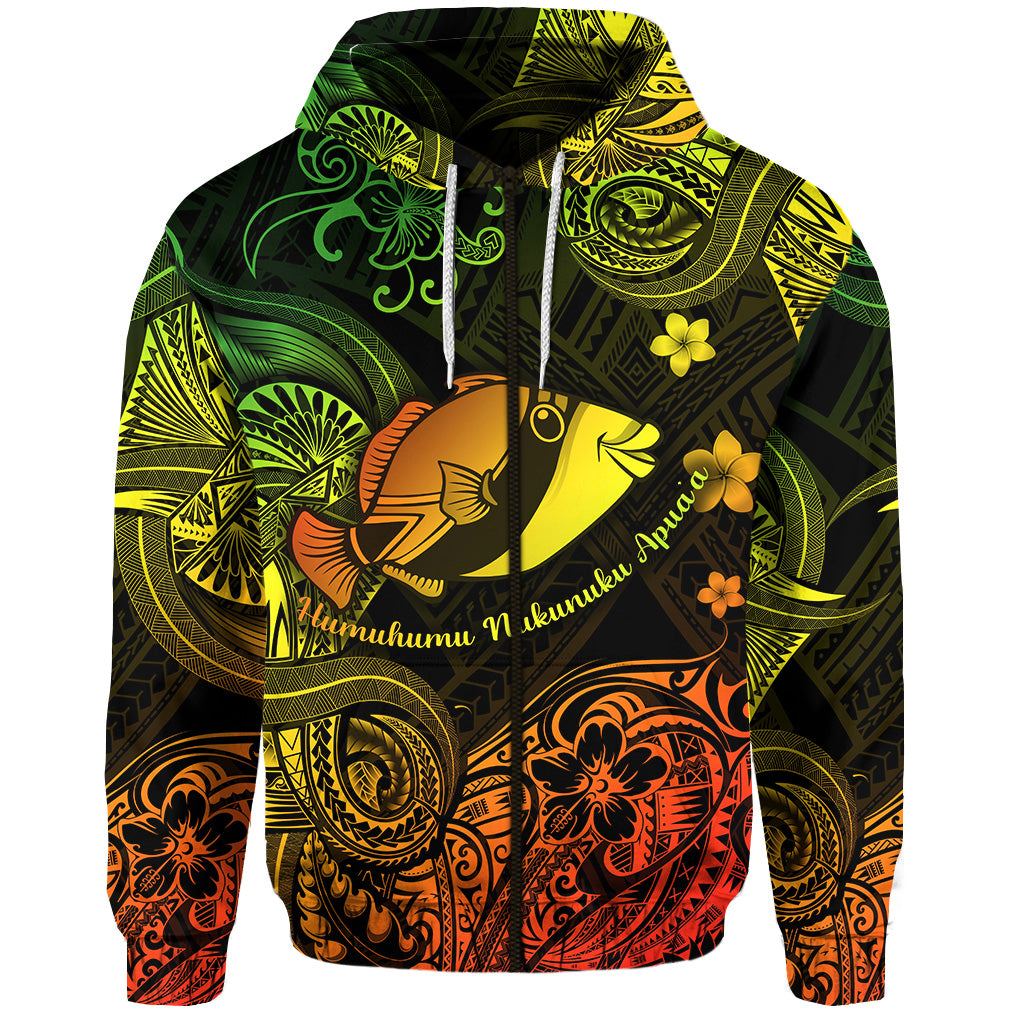 Custom Hawaii State Fish: Humuhumu Nukunuku Apuaa Polynesian Zip Hoodie Unique Style Reggae LT8 - Polynesian Pride