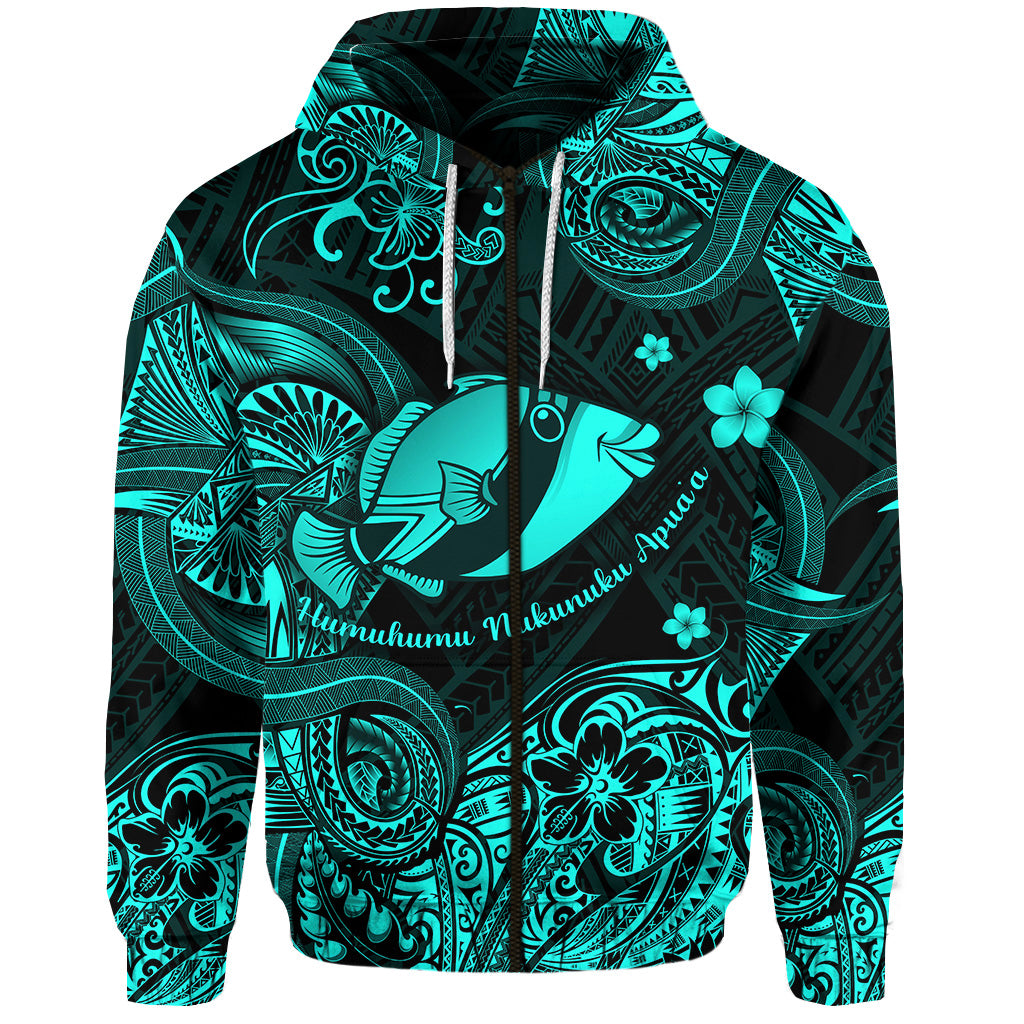 Custom Hawaii State Fish: Humuhumu Nukunuku Apuaa Polynesian Zip Hoodie Unique Style Turquoise LT8 - Polynesian Pride