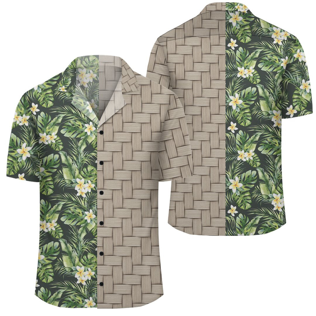 Hawaii Summer Plumerias Flowers Palm Tree Monstera Leaves Lauhala Moiety Hawaiian Shirt Unisex Art - Polynesian Pride