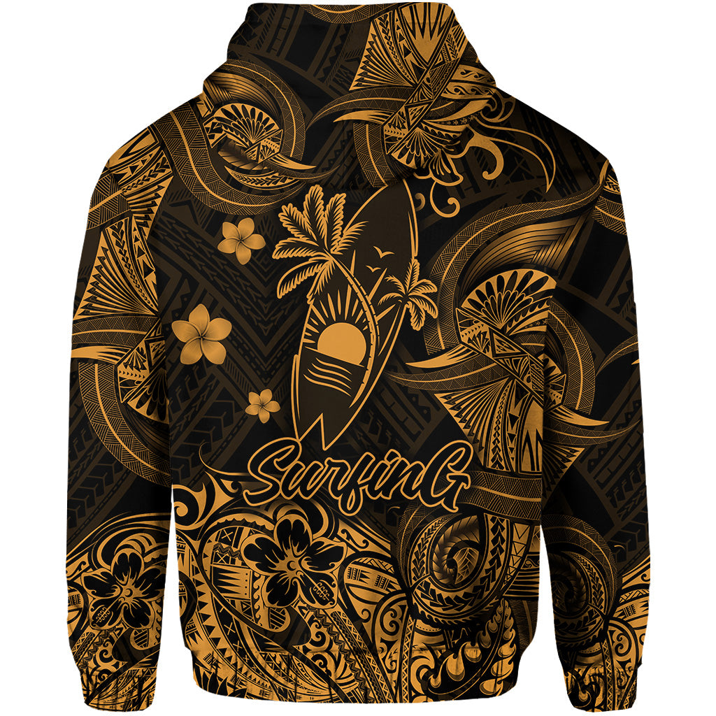 Hawaii Surfing Polynesian Zip Hoodie Unique Style Gold LT8 - Polynesian Pride
