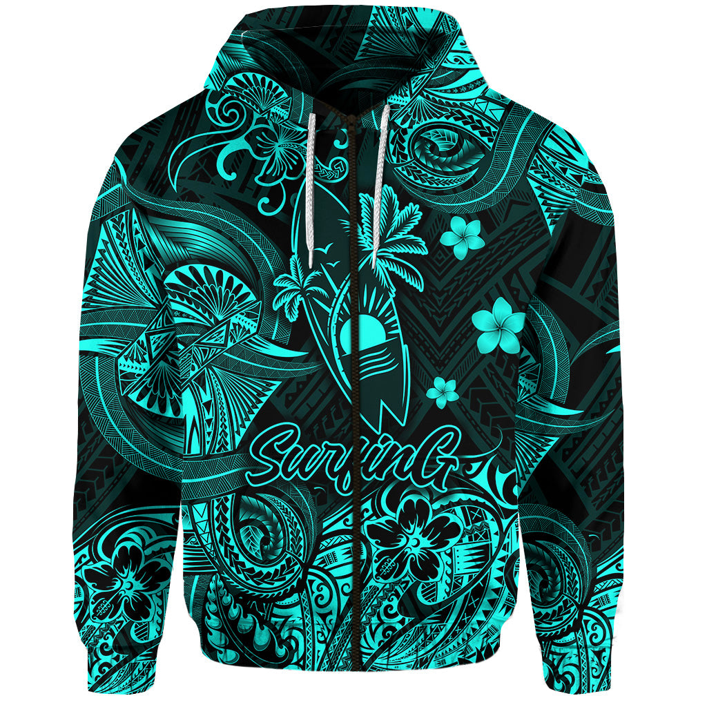 Custom Hawaii Surfing Polynesian Zip Hoodie Unique Style Turquoise LT8 - Polynesian Pride