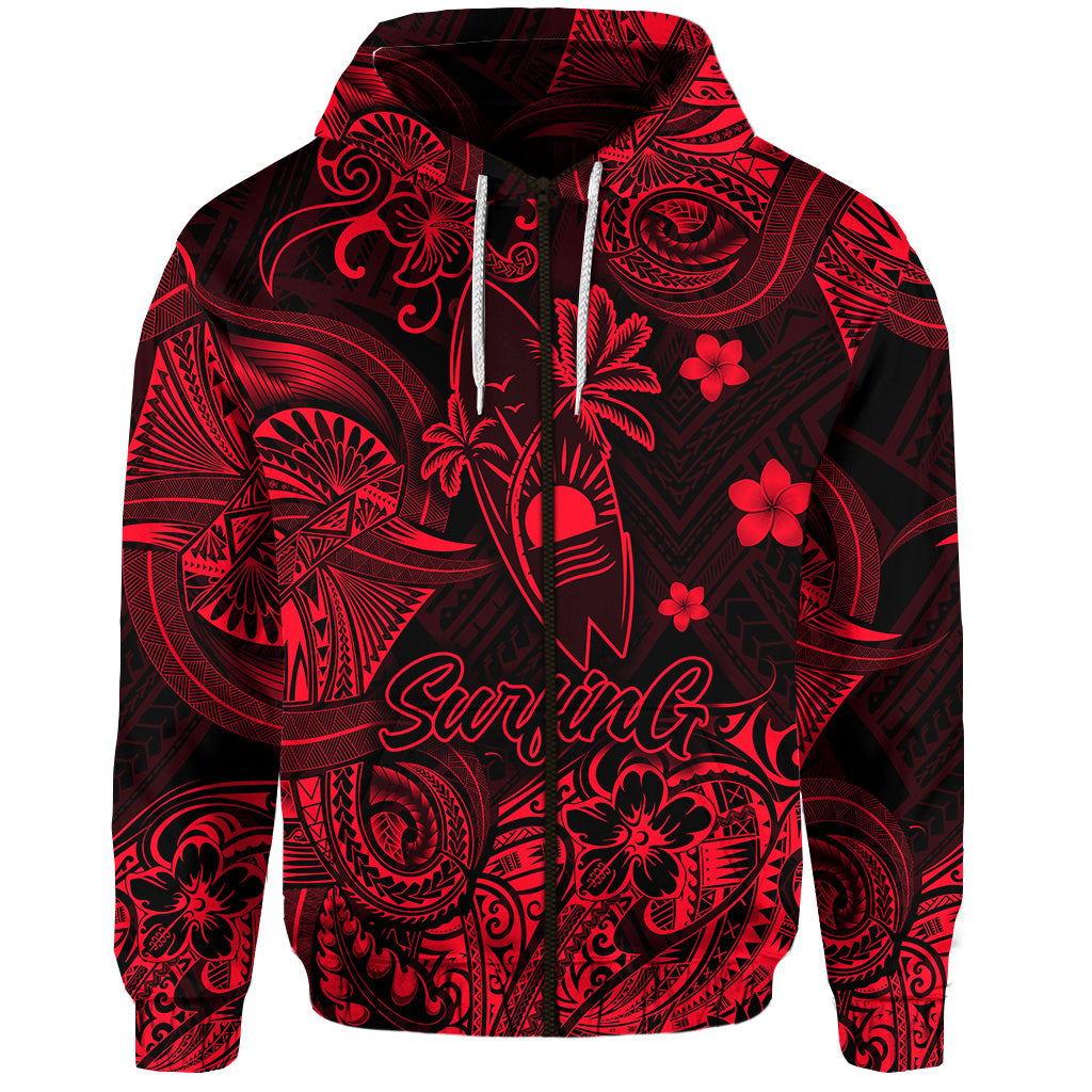 Custom Hawaii Surfing Polynesian Zip Hoodie Unique Style Red LT8 - Polynesian Pride