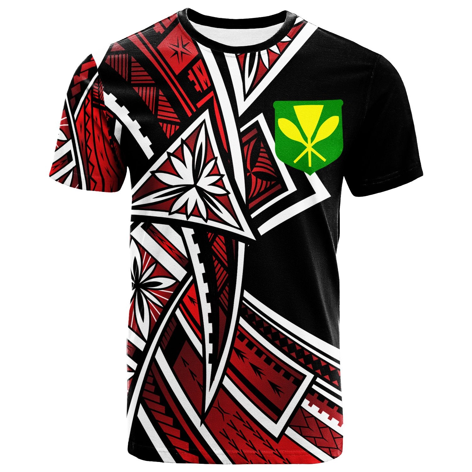 Hawaii T Shirt Tribal Flower Special Pattern Red Color Unisex Red - Polynesian Pride