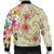 Hawaii Triple Marble Turtle Polynesian Hibiscus Bomber Jacket - AH - Benjamin Style - Beige - Polynesian Pride