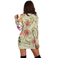 Hawaii Triple Marble Turtle Polynesian Hibiscus Hoodie Dress - AH - Benjamin Style - Beige - Polynesian Pride