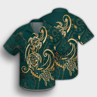 Hawaii Triple Marble Turtle Polynesian Hibiscus Hawaiian Shirt - AH - Benjamin Style - Green - Polynesian Pride