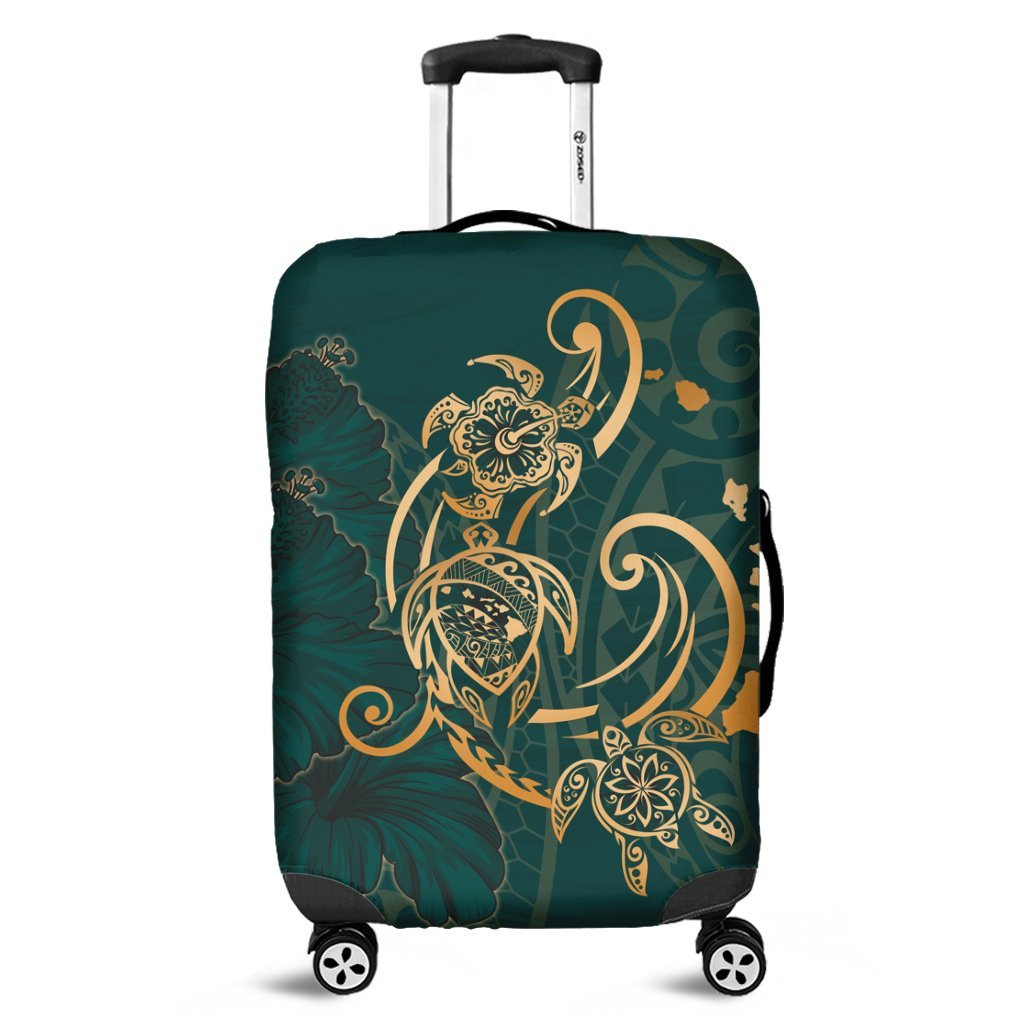 Hawaii Triple Marble Turtle Polynesian Hibiscus Luggage Covers - AH - Benjamin Style - Green Black - Polynesian Pride