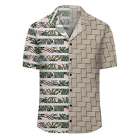 Hawaii Tropical Dark Green Leaves Seamless Pattern White Stripes Pink Background Lauhala Moiety Hawaiian Shirt - Polynesian Pride