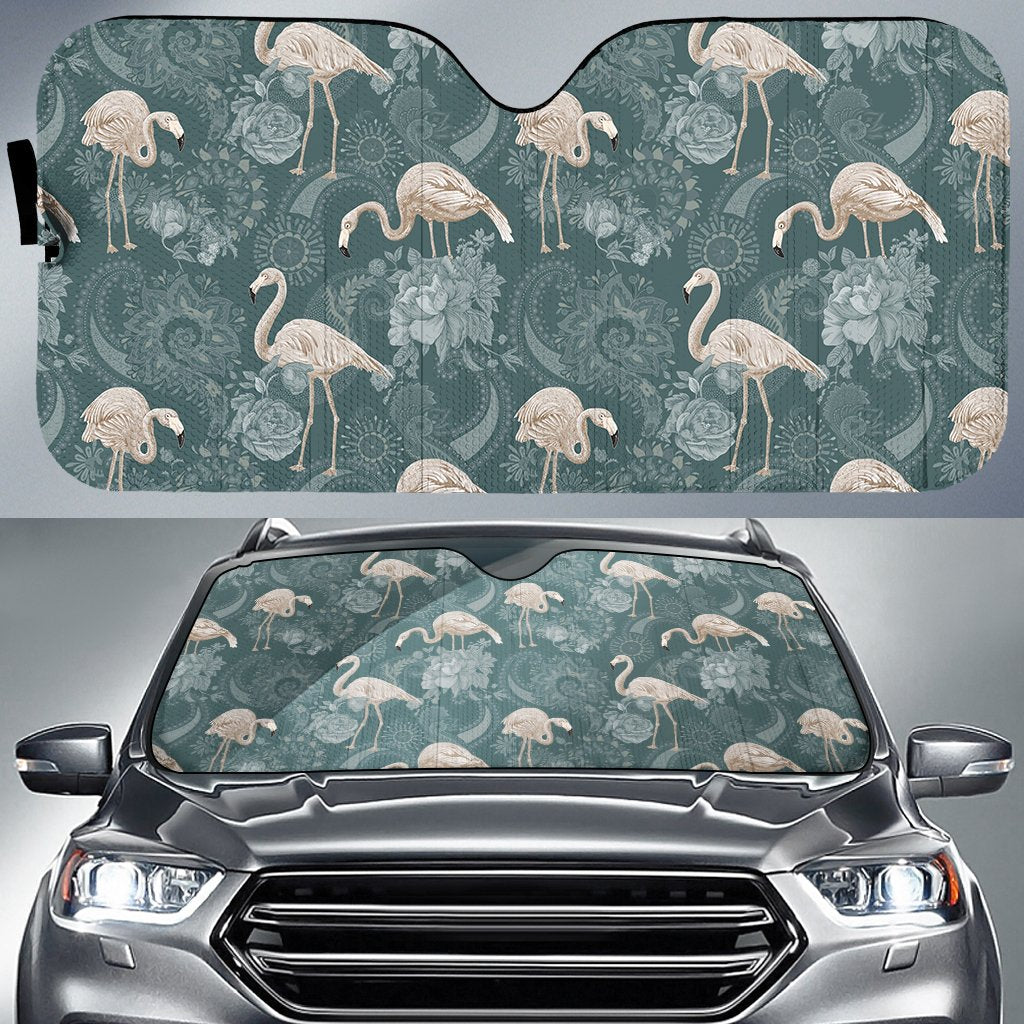 Hawaii Tropical Flamingos And Tropical Plants Hawaii Car Sun Shade Auto Sun Shade Universal Fit White - Polynesian Pride