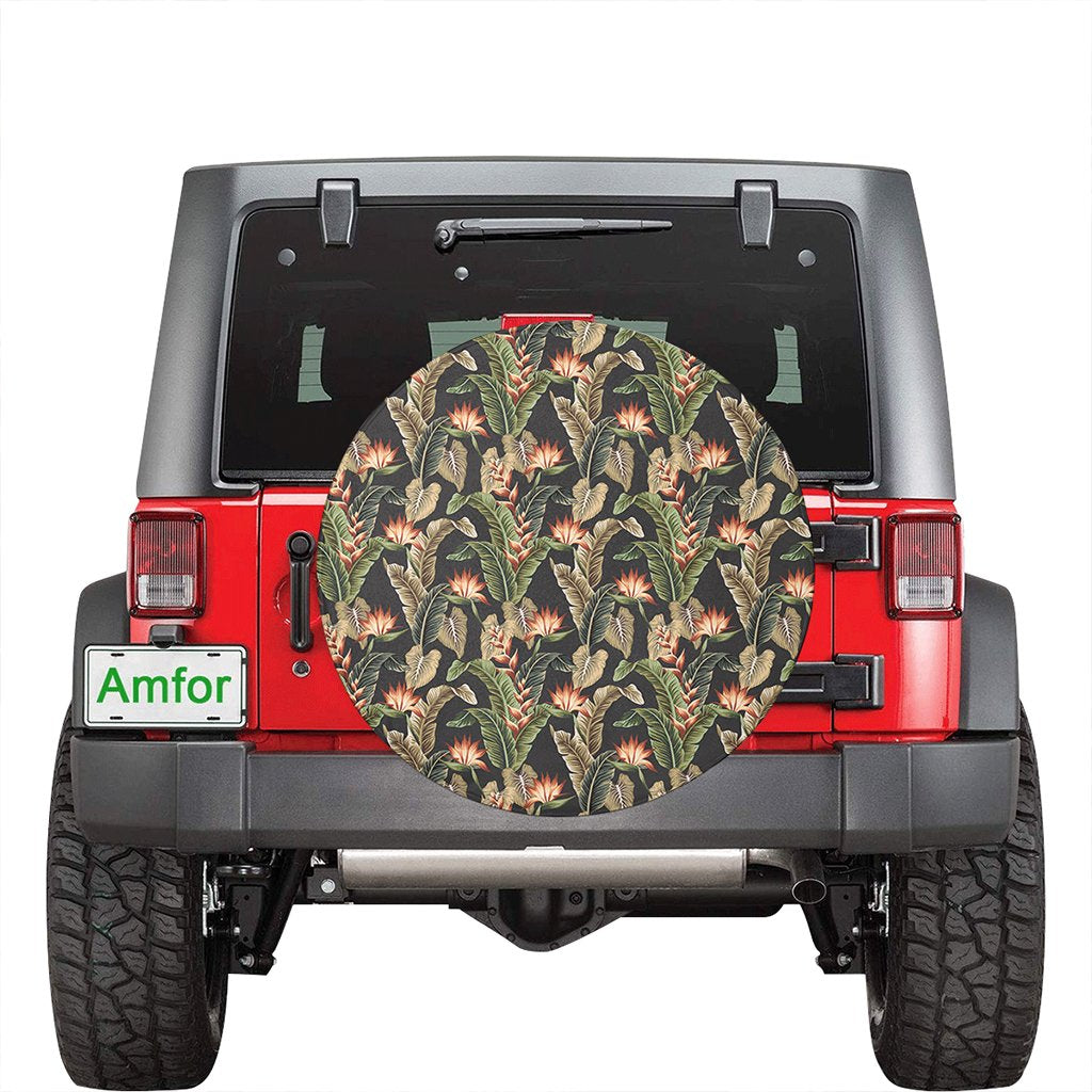 Hawaii Tropical Floral Vintage Strelitzia Flower Banana Leaves Hawaii Spare Tire Cover - Polynesian Pride