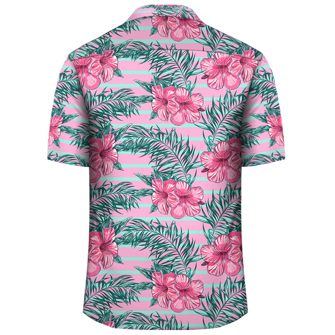 Hawaii Tropical Flowers Palm Leaves Hibiscus Strips Hawaiian Shirt - Polynesian Pride