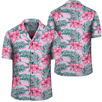 Hawaii Tropical Flowers Palm Leaves Hibiscus Strips Hawaiian Shirt Unisex Black - Polynesian Pride
