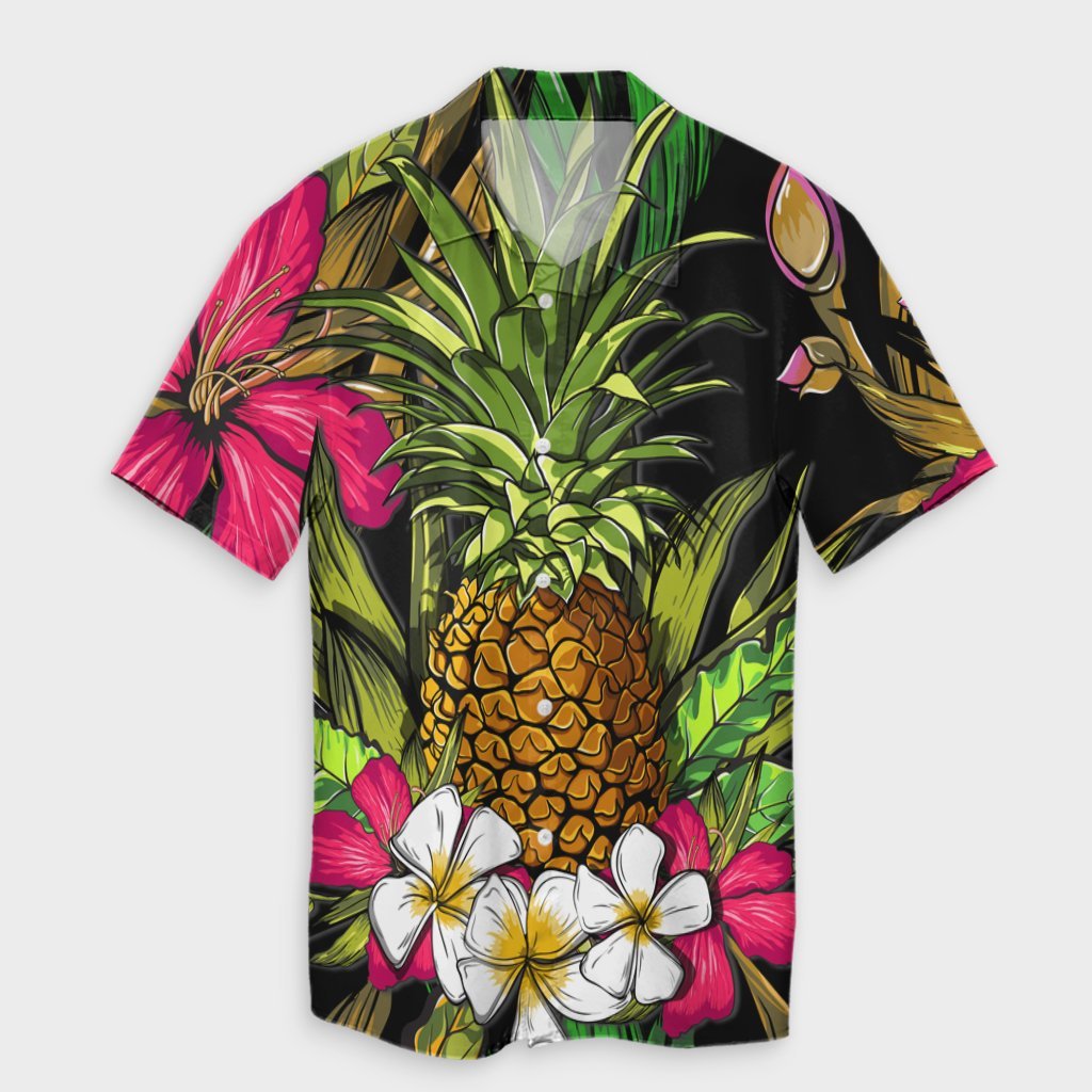 Hawaii Tropical Flowers Pineapple Hawaiian Shirt - AH Unisex Black - Polynesian Pride