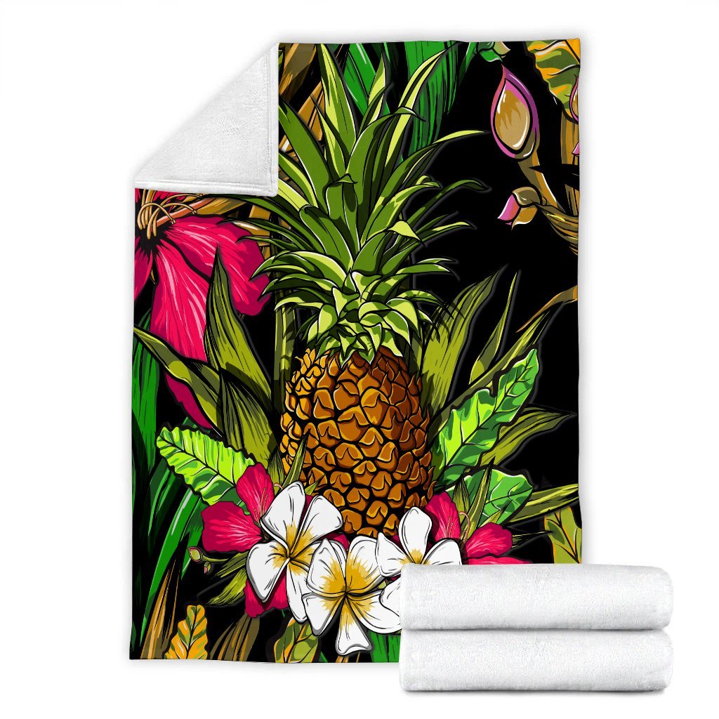 Hawaii Tropical Flowers Pineapple Premium Blankets - AH - Polynesian Pride