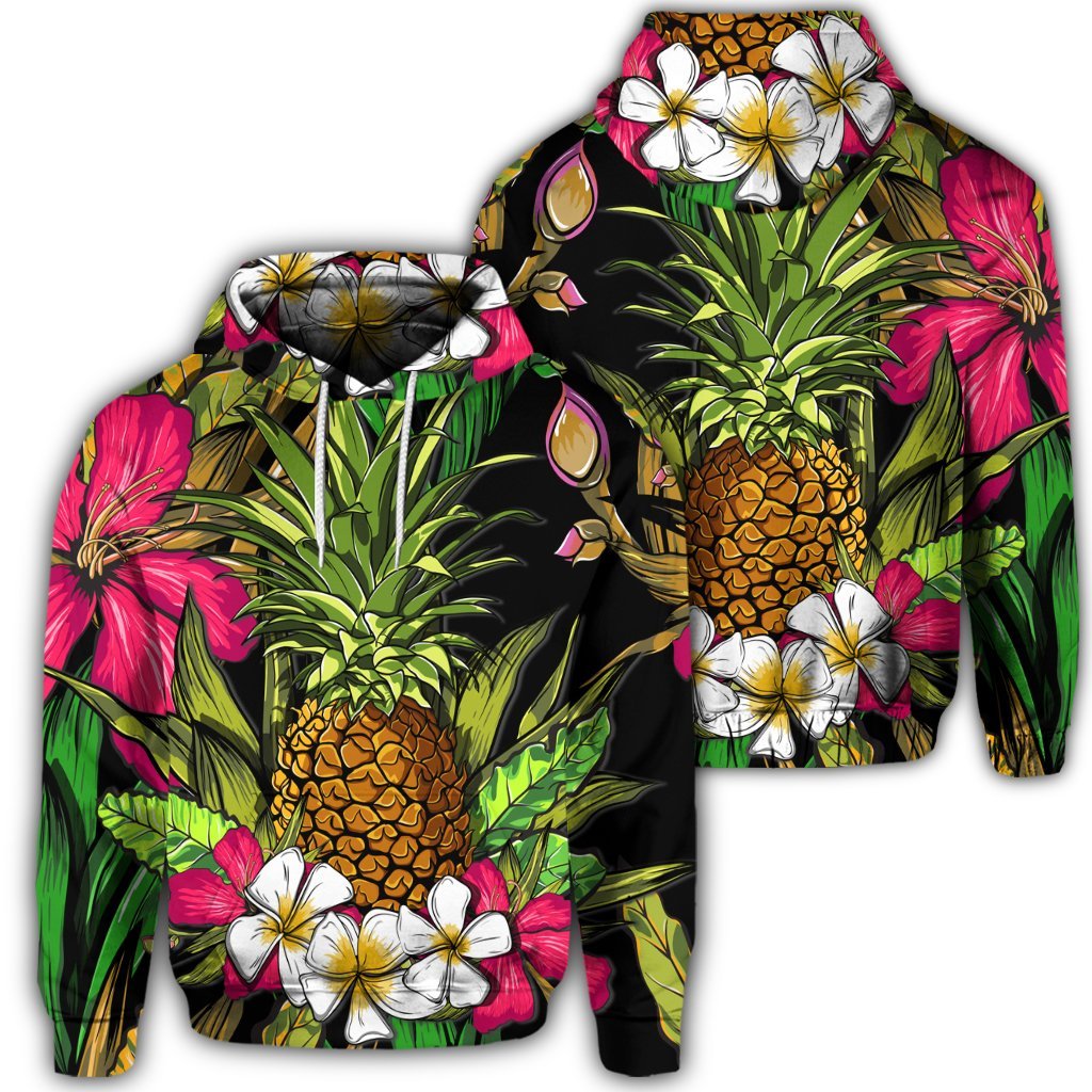 Hawaiian Tropical Flowers Pineapple Hoodie Unisex Art - Polynesian Pride