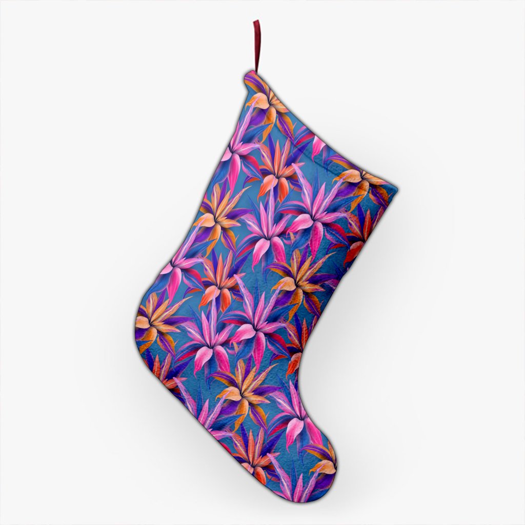 Hawaii Tropical Flowers Pink Christmas Stocking 26 X 42 cm Black Christmas Stocking - Polynesian Pride