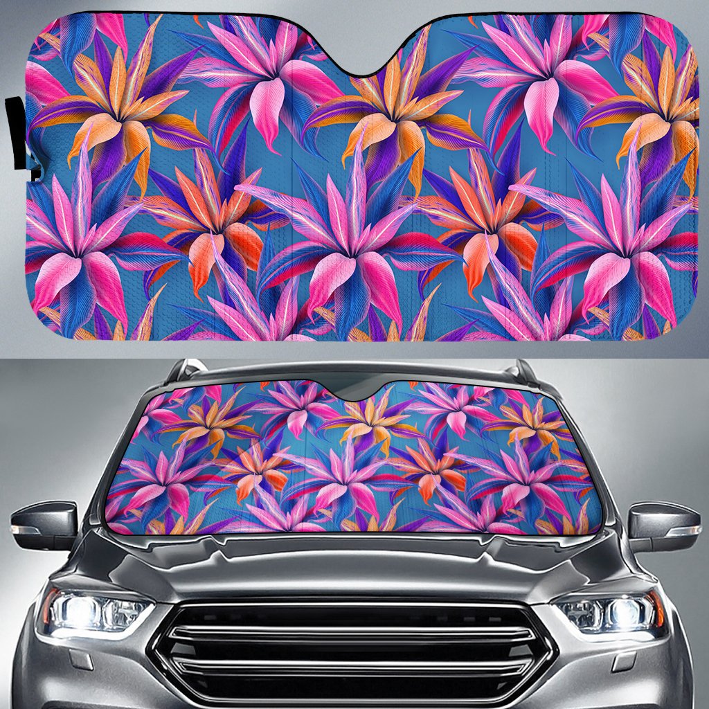 Hawaii Tropical Flowers Pink Hawaii Car Sun Shade Auto Sun Shade Universal Fit White - Polynesian Pride