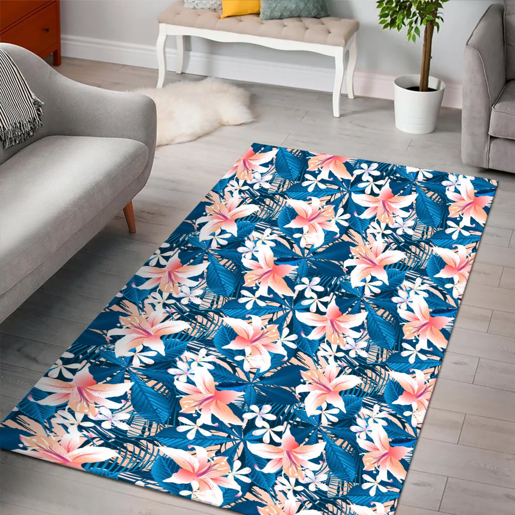 Hawaii Tropical Hibiscus Blue Area Rug - AH - Polynesian Pride