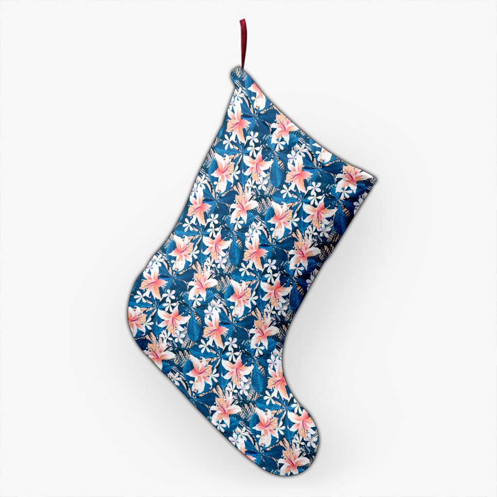 Hawaii Tropical Hibiscus Blue Christmas Stocking 26 X 42 cm Black Christmas Stocking - Polynesian Pride