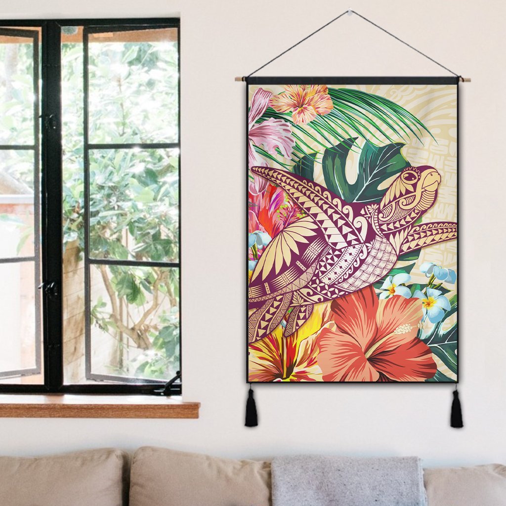 Hawaii Tropical Hibiscus Turtle Beige Hanging Poster - AH - Polynesian Pride