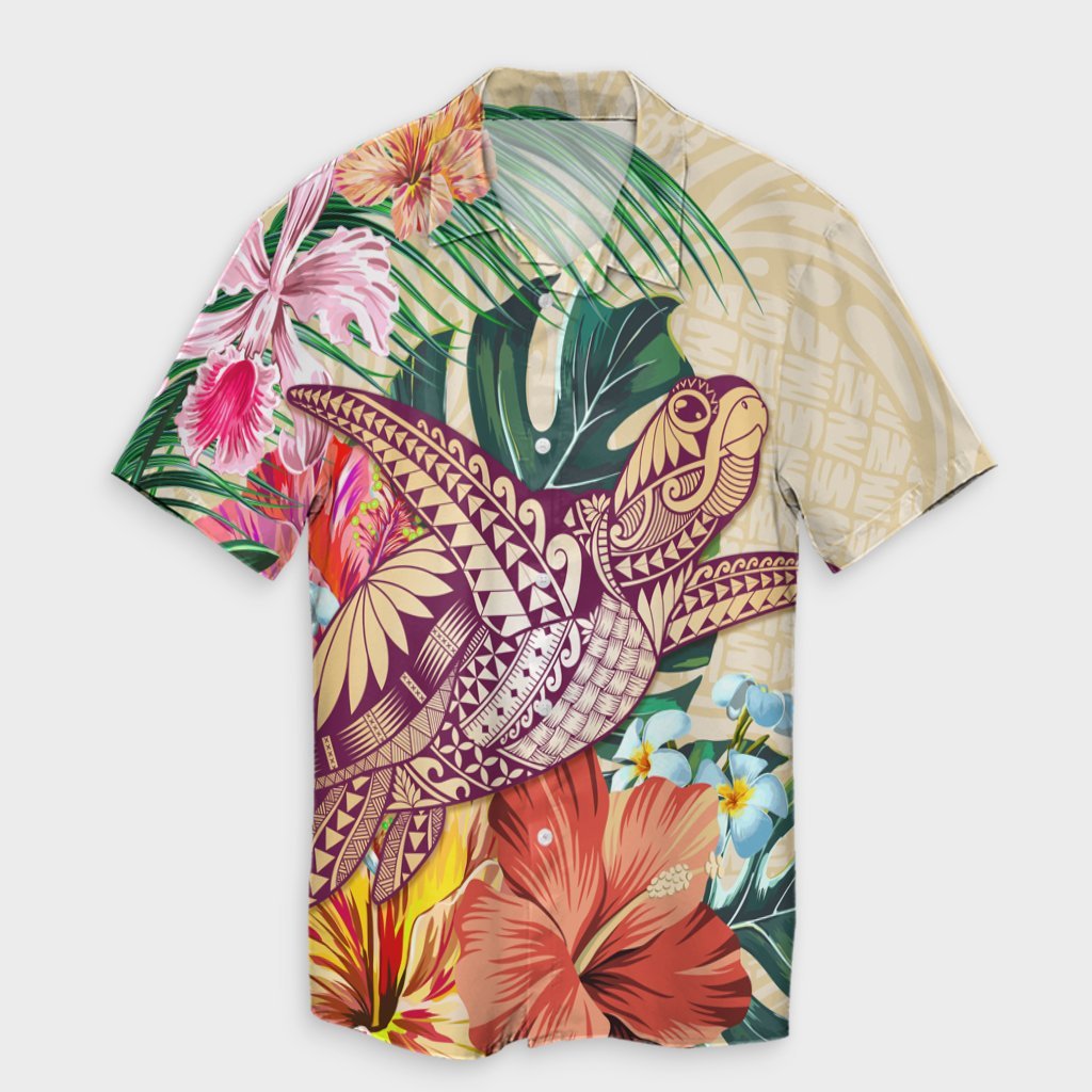 Hawaii Tropical Hibiscus Turtle Beige Hawaiian Shirt - AH Unisex Black - Polynesian Pride