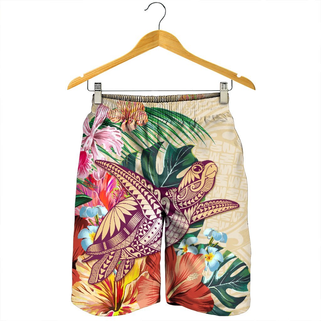 Hawaii Tropical Hibiscus Turtle Beige Men's Shorts - AH - Polynesian Pride