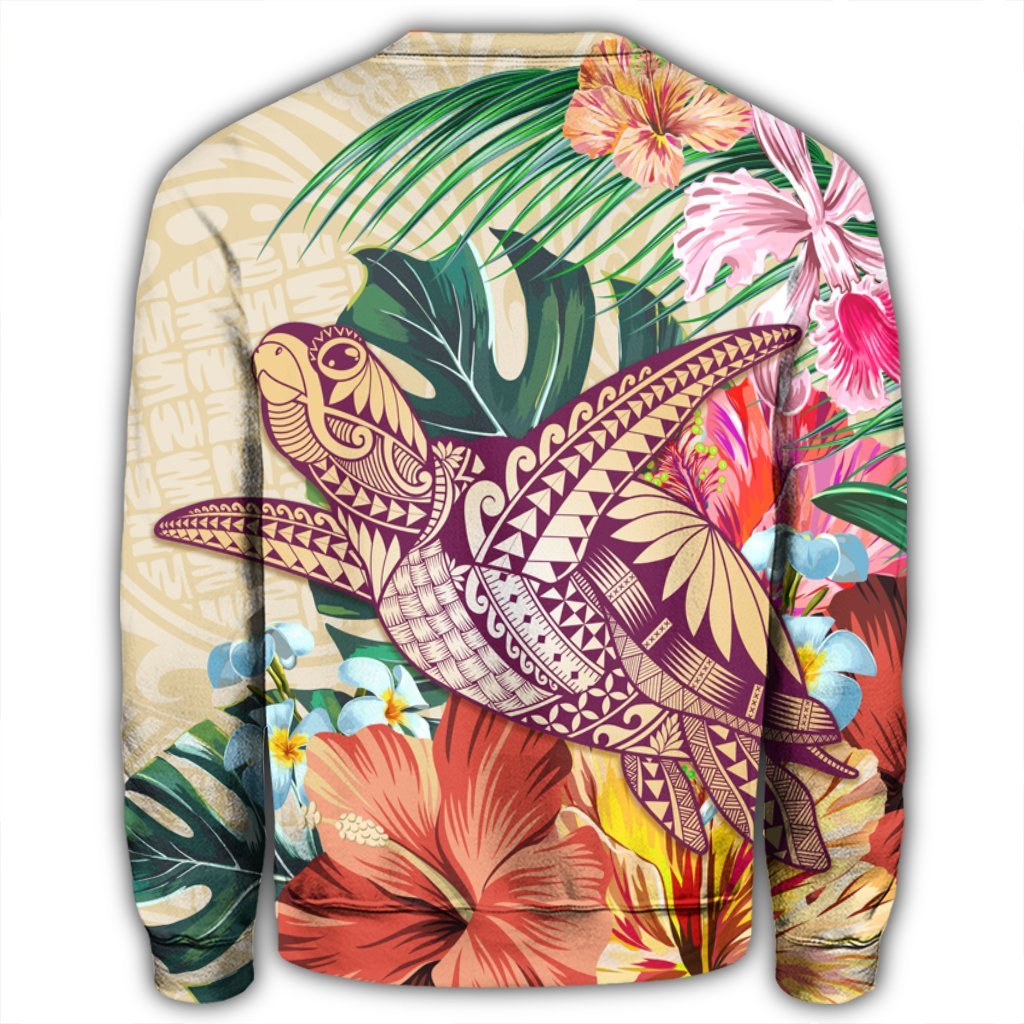 Hawaii Tropical Hibiscus Turtle Beige Sweatshirt - AH - Polynesian Pride