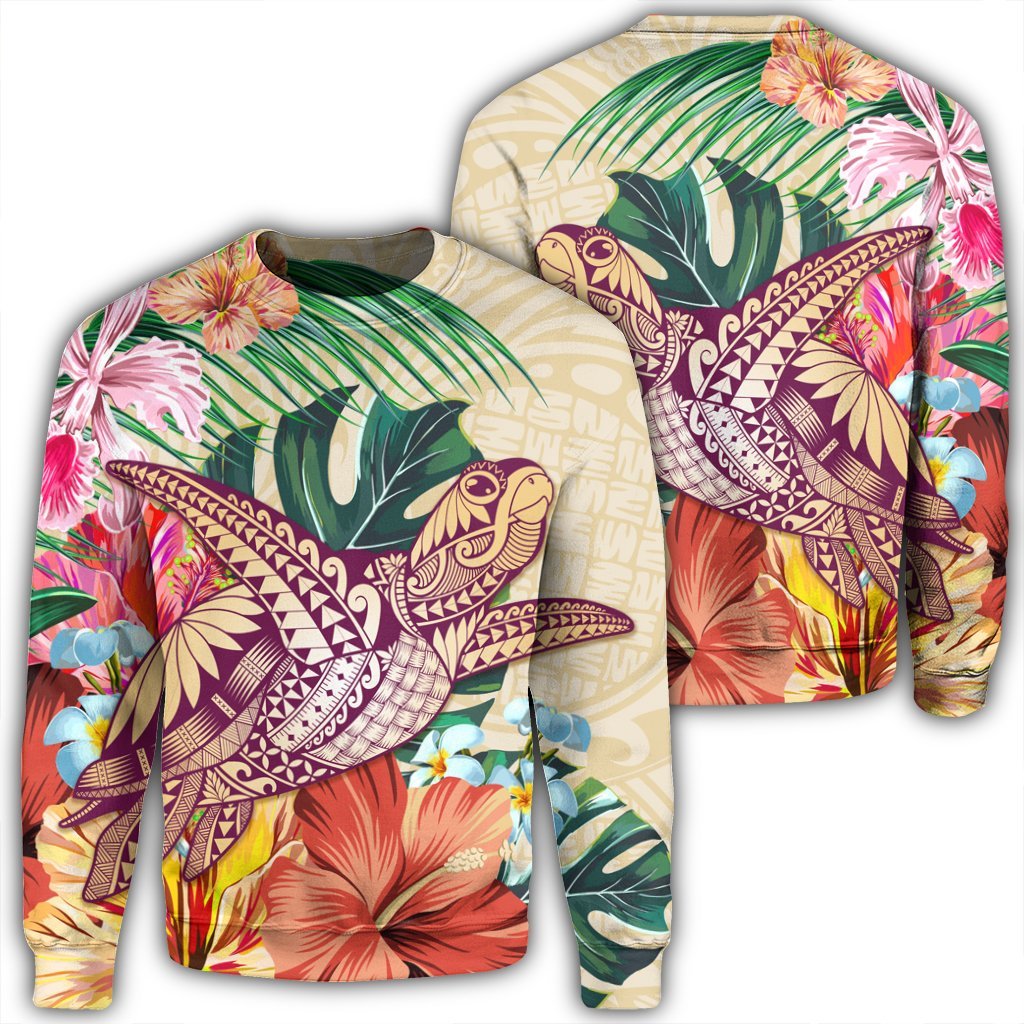 Hawaii Tropical Hibiscus Turtle Beige Sweatshirt - AH Unisex Black - Polynesian Pride