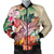 Hawaii Tropical Hibiscus Turtle Beige Bomber Jacket - AH Black Unisex - Polynesian Pride