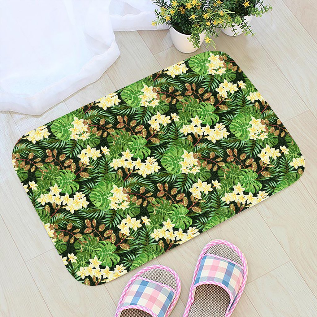 Hawaii Tropical Leaves And Plumeria Hawaii Door Mat - Polynesian Pride