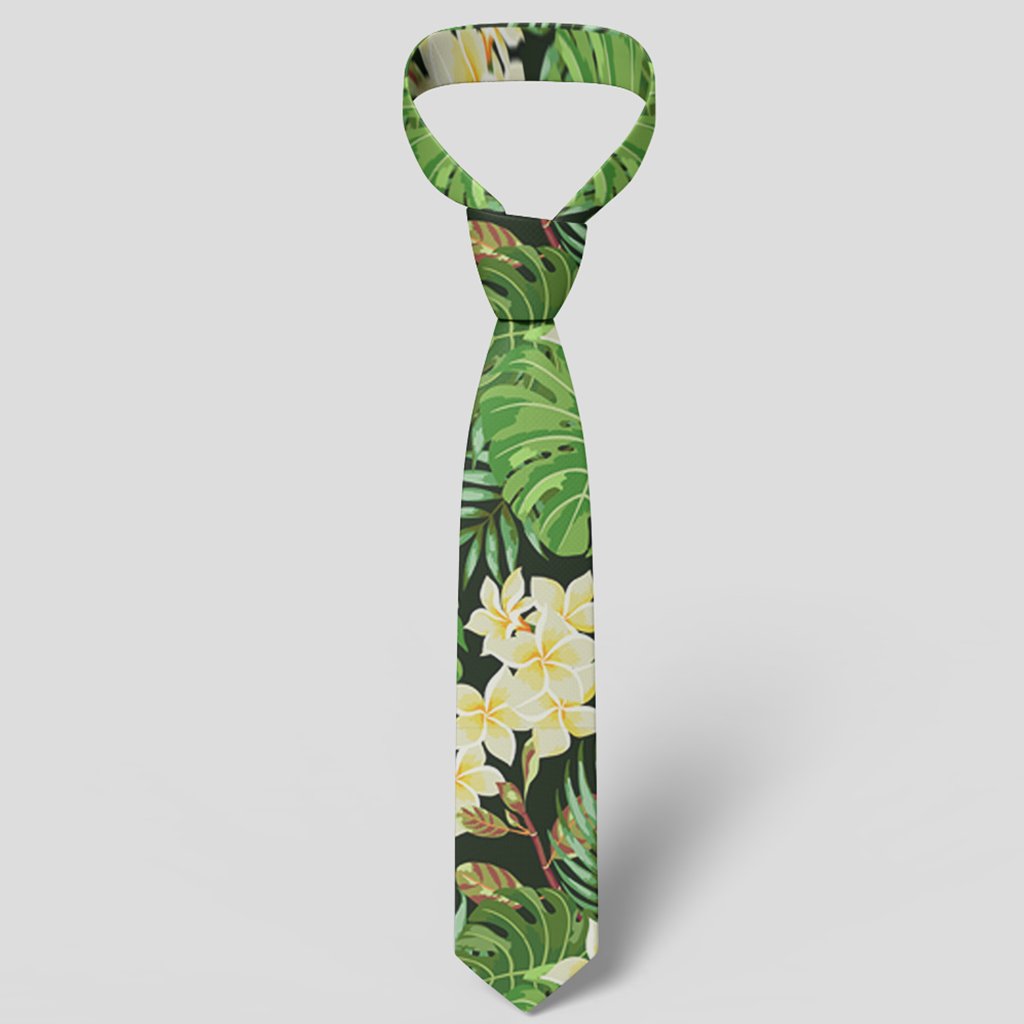 Hawaii Tropical Leaves And Plumeria Necktie - Polynesian Pride