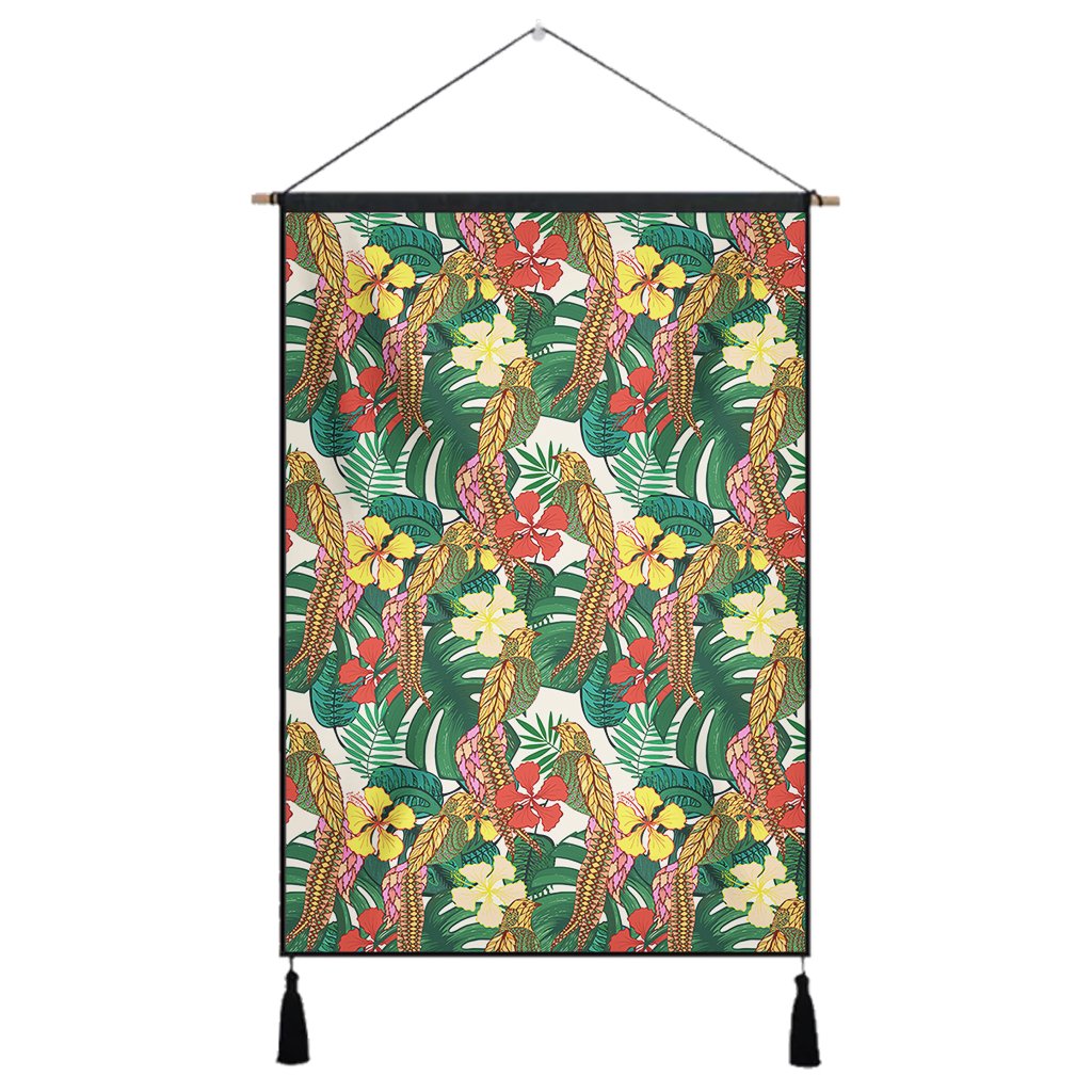 Hawaii Tropical Leaves Flowers And Birds Floral jungle Hanging Poster - AH- Hanging Poster 43 x 65 cm Cotton And Linen - Polynesian Pride