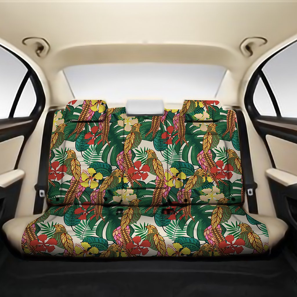 Hawaii Tropical Leaves Flowers And Birds Floral jungle Back Seat Cover One Size Black Back Car Seat Covers - Polynesian Pride