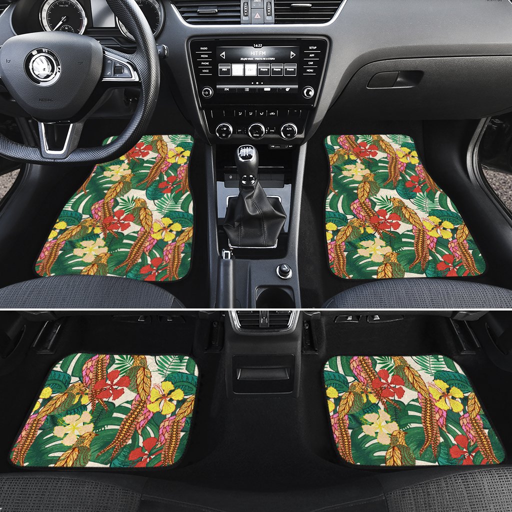 Hawaii Tropical Leaves Flowers And Birds Floral jungle Hawaii Car Floor Mats Turquoise One Size - Polynesian Pride