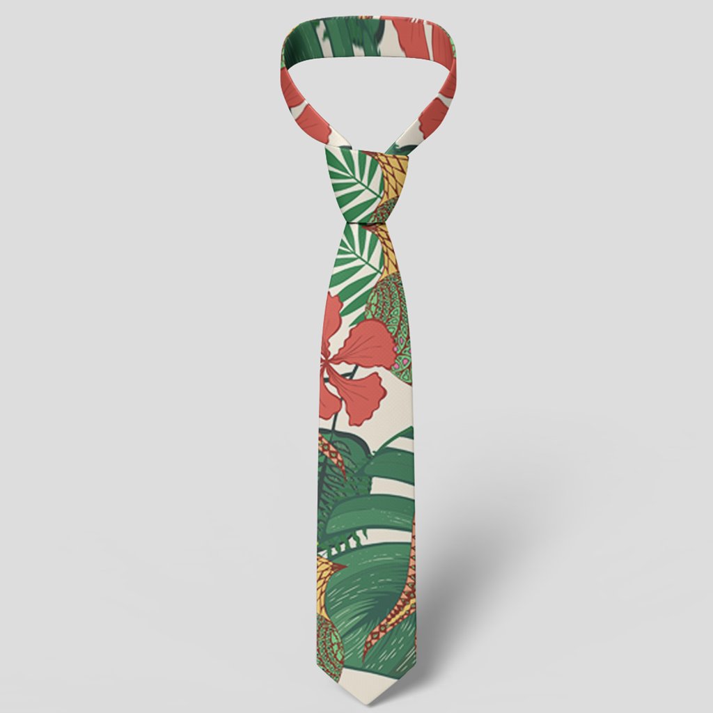 Hawaii Tropical Leaves Flowers And Birds Floral jungle Necktie - Polynesian Pride