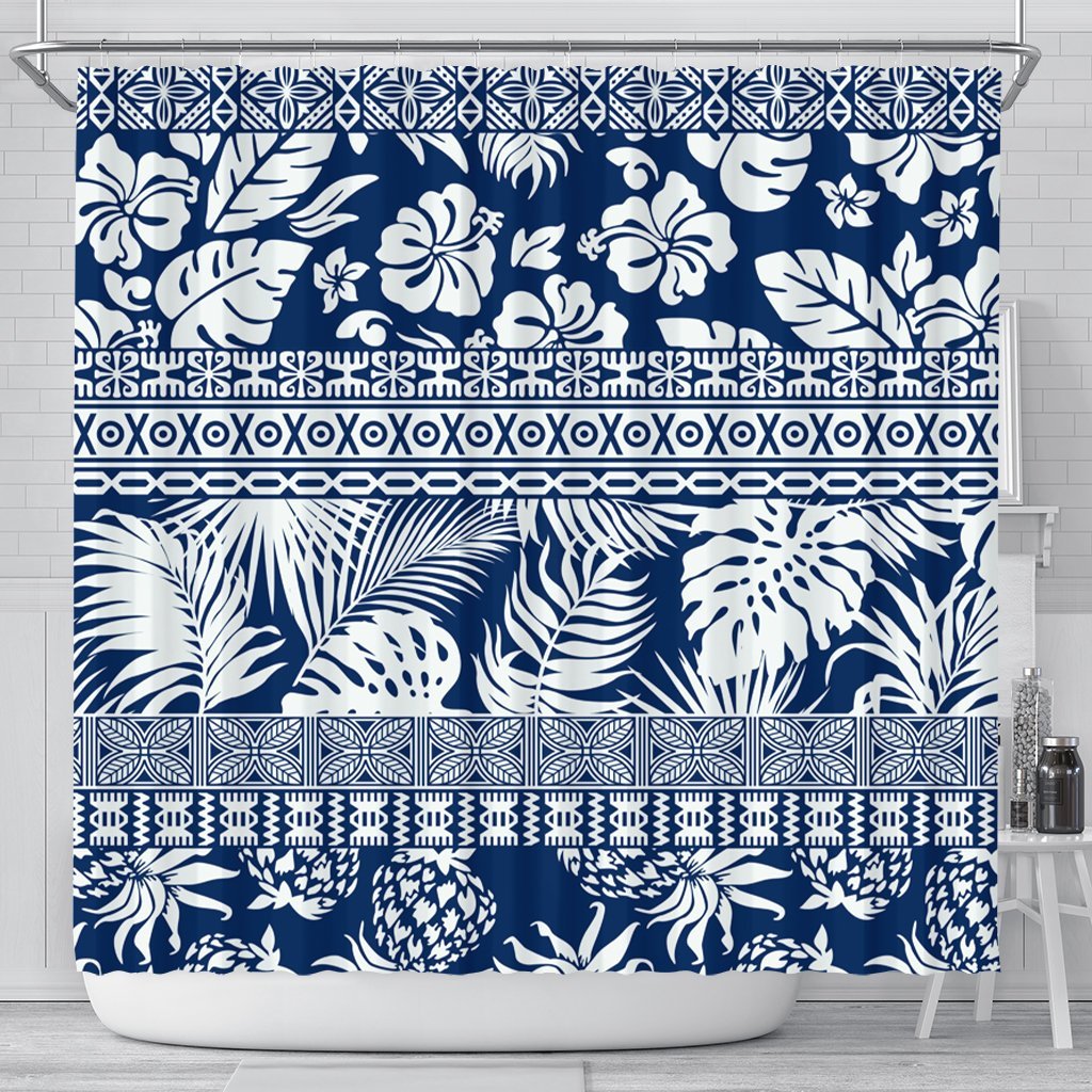 Hawaii Tropical Pattern Shower Curtain - AH 177 x 172 (cm) Black - Polynesian Pride