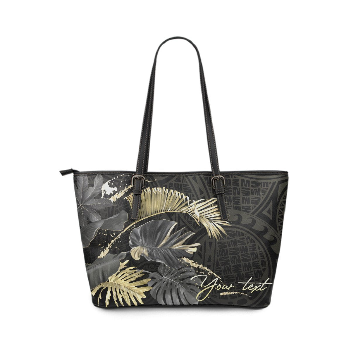 Personalized - Hawaii Tropical Polynesian Large Leather Tote Bag Black - Polynesian Pride