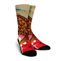Hawaii Tropical Turtle Hibiscus And Plumeria Crew Socks - AH - Polynesian Pride