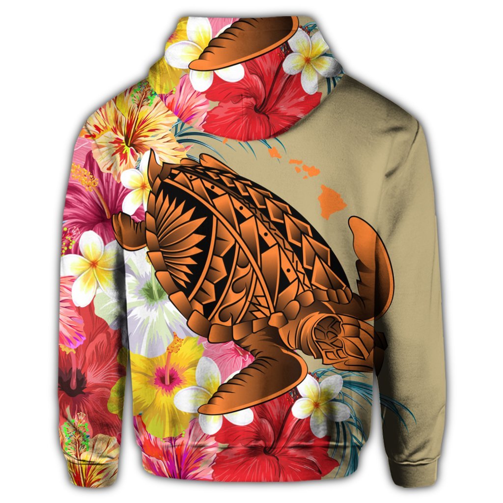 Hawaii Tropical Turtle Hibiscus and Plumeria Zip Hoodie - Polynesian Pride