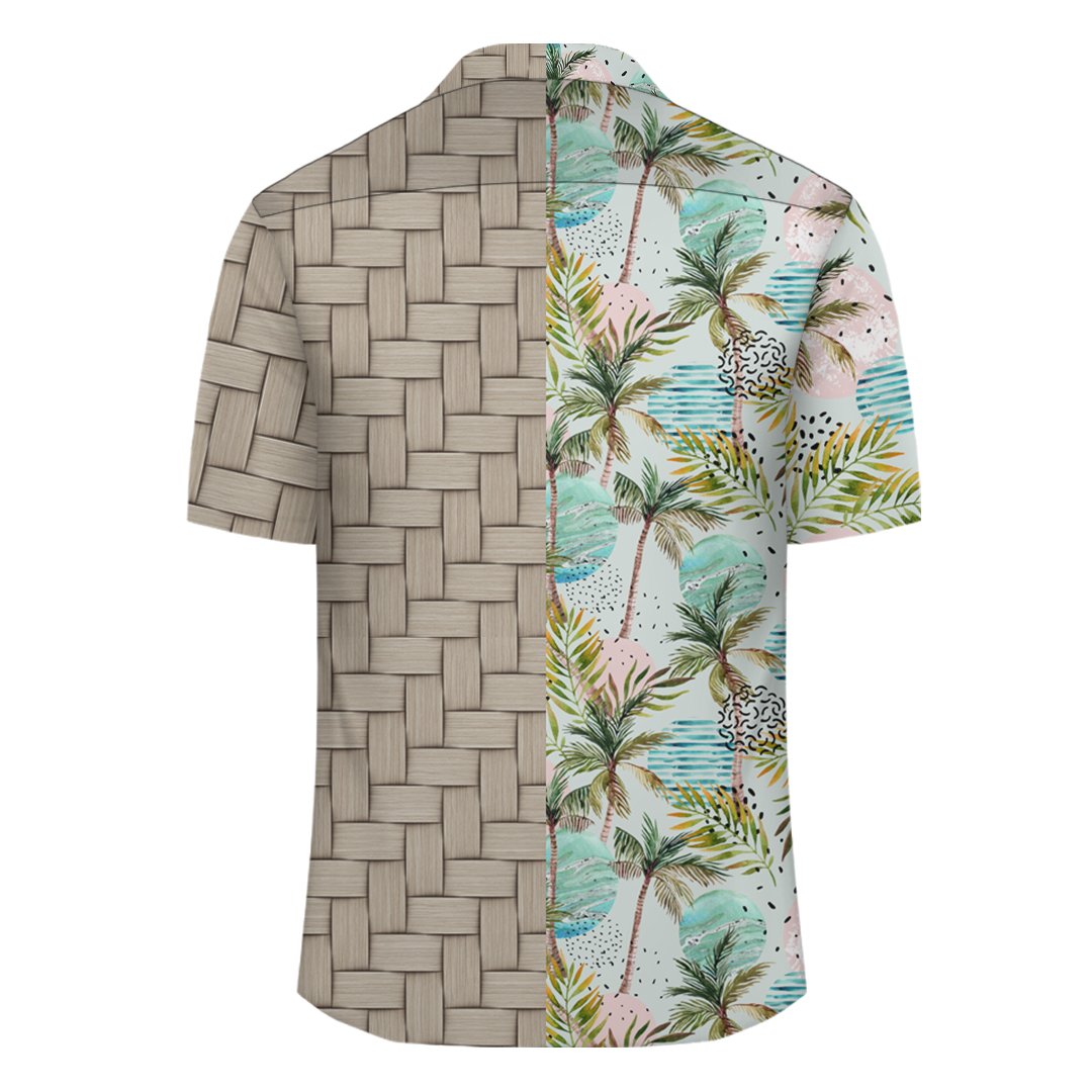 Hawaii Tropical Watercolor Palm Tree Leaf Lauhala Moiety Hawaiian Shirt - Polynesian Pride