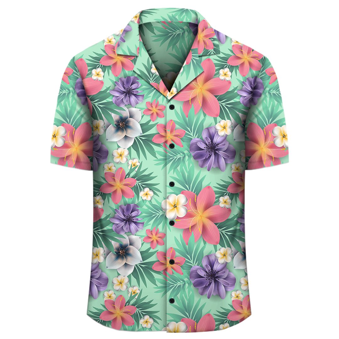 Hawaii Tropical flower, blossom cluster seamless pattern Tropical Flowers Palm Leaves Plant And Leaf Hawaiian Shirt - Polynesian Pride