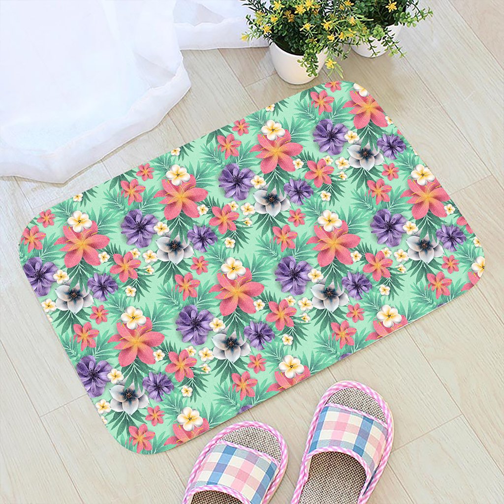 Hawaii Tropical flower, blossom cluster seamless pattern Tropical Flowers Palm Leaves Plant And Leaf Hawaii Door Mat - Polynesian Pride